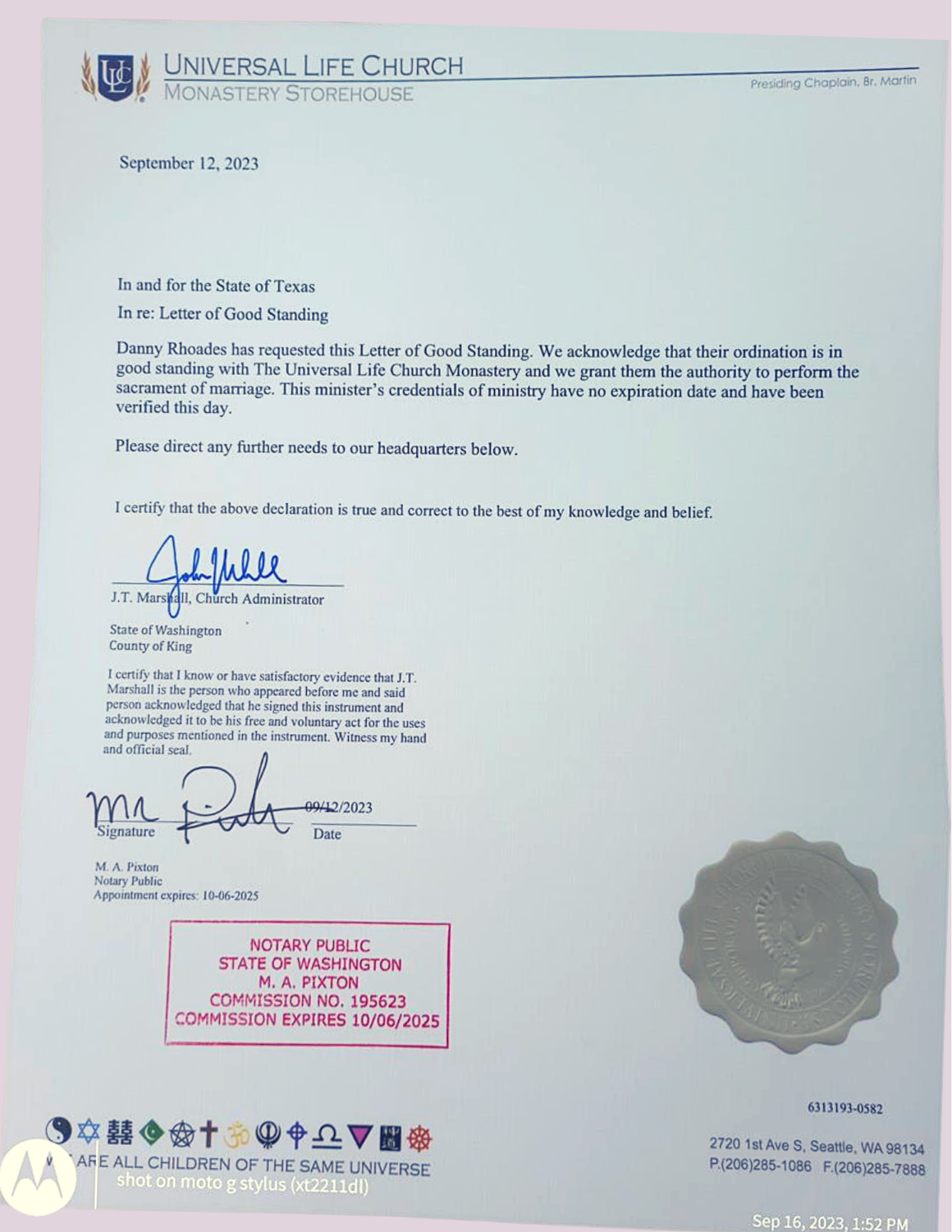 Lovely Couple Celebrations Certified Letter of Good Standing